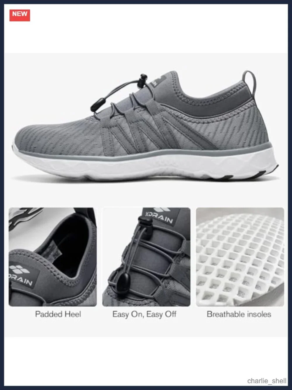 Men's Quick Drying Aqua Water Shoes Mesh Slip-On Drain Outsole